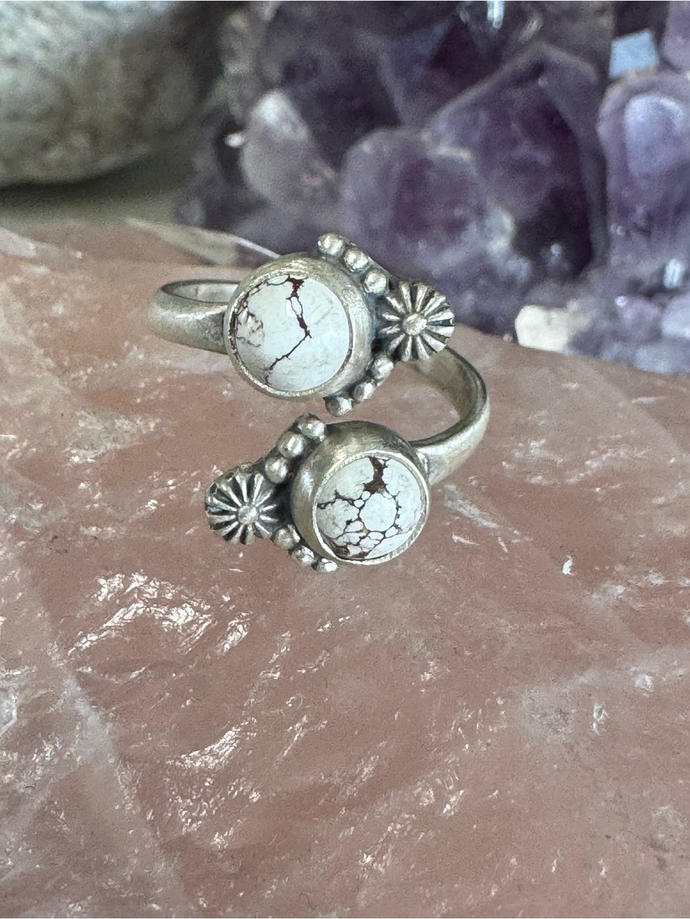 Wild Horse Stone Double Bypass Sterling Silver Ring - Adjustable 4.5 - 7